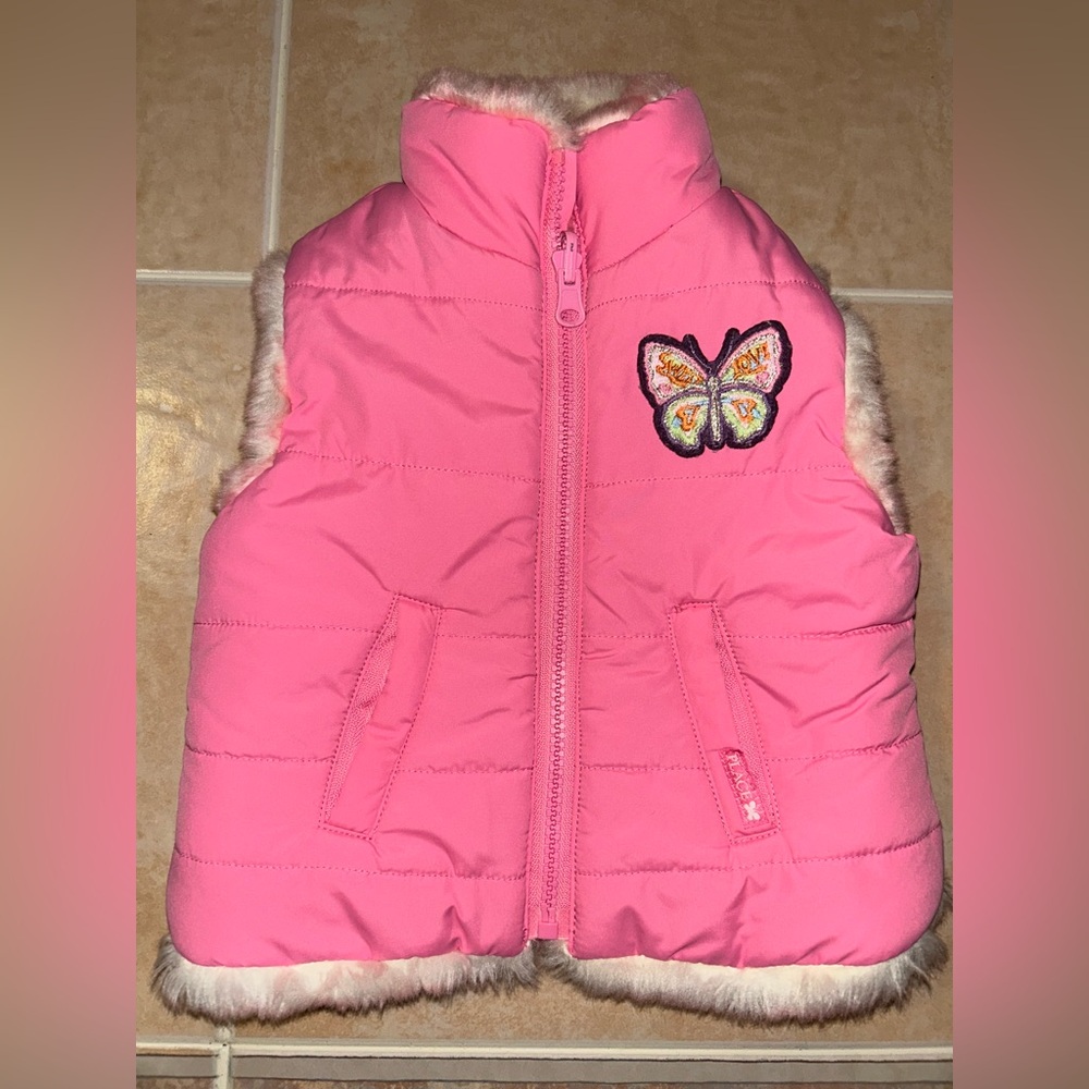 The Children's Place Pink and White Furry Vest